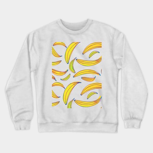 Watercolor bananas - yellow, green and blue Crewneck Sweatshirt by wackapacka